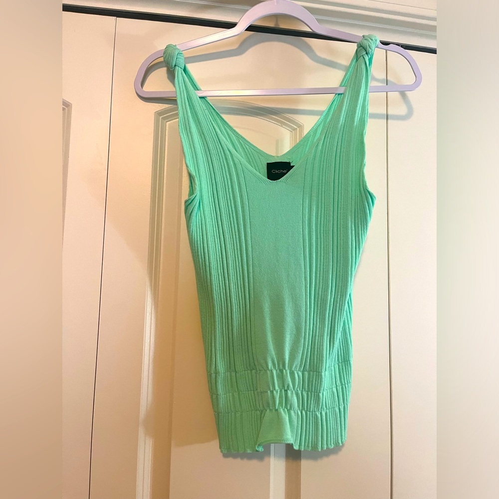 Very cute vibrant, mint green ribbed V-neck tank with knot detail. Like new!